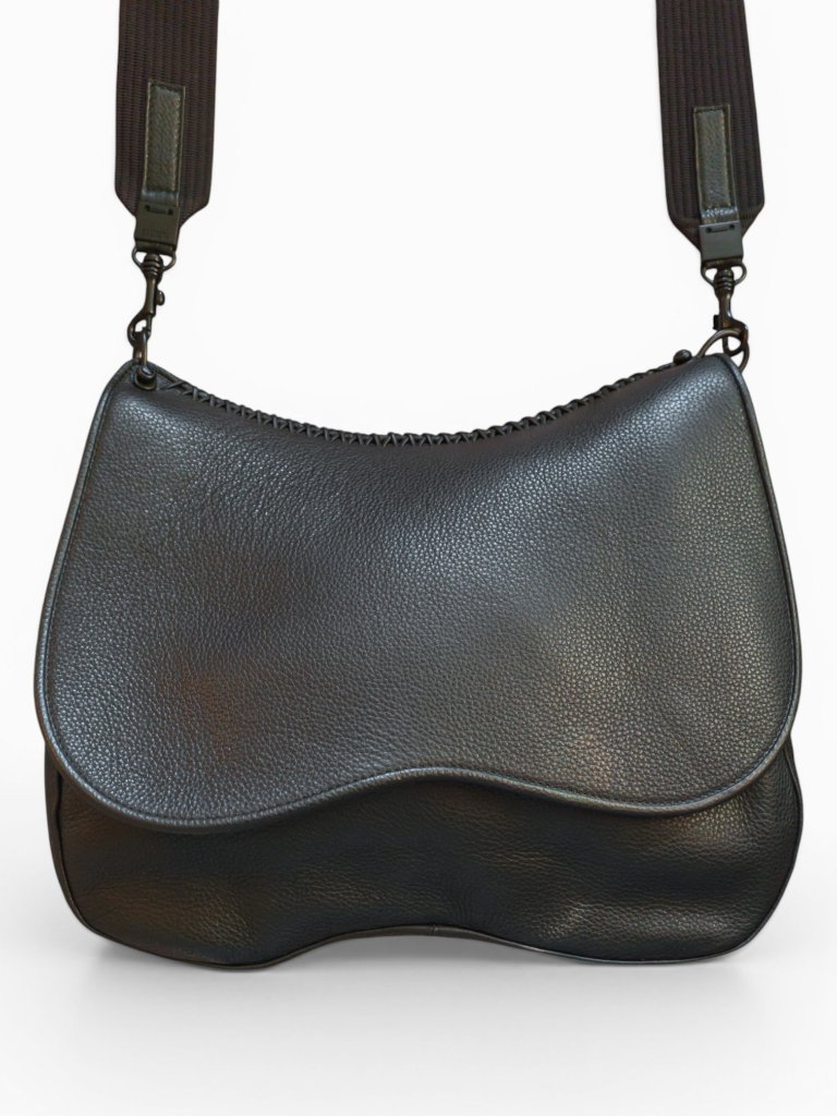 Callista Medium Saddle Bag Black Grained Leather $570 Retail